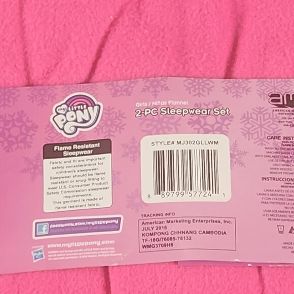 American Marketing My Little Pony Girls Flannel Pink White Poly 2pc Pajama 4/5 - Picture 8 of 16